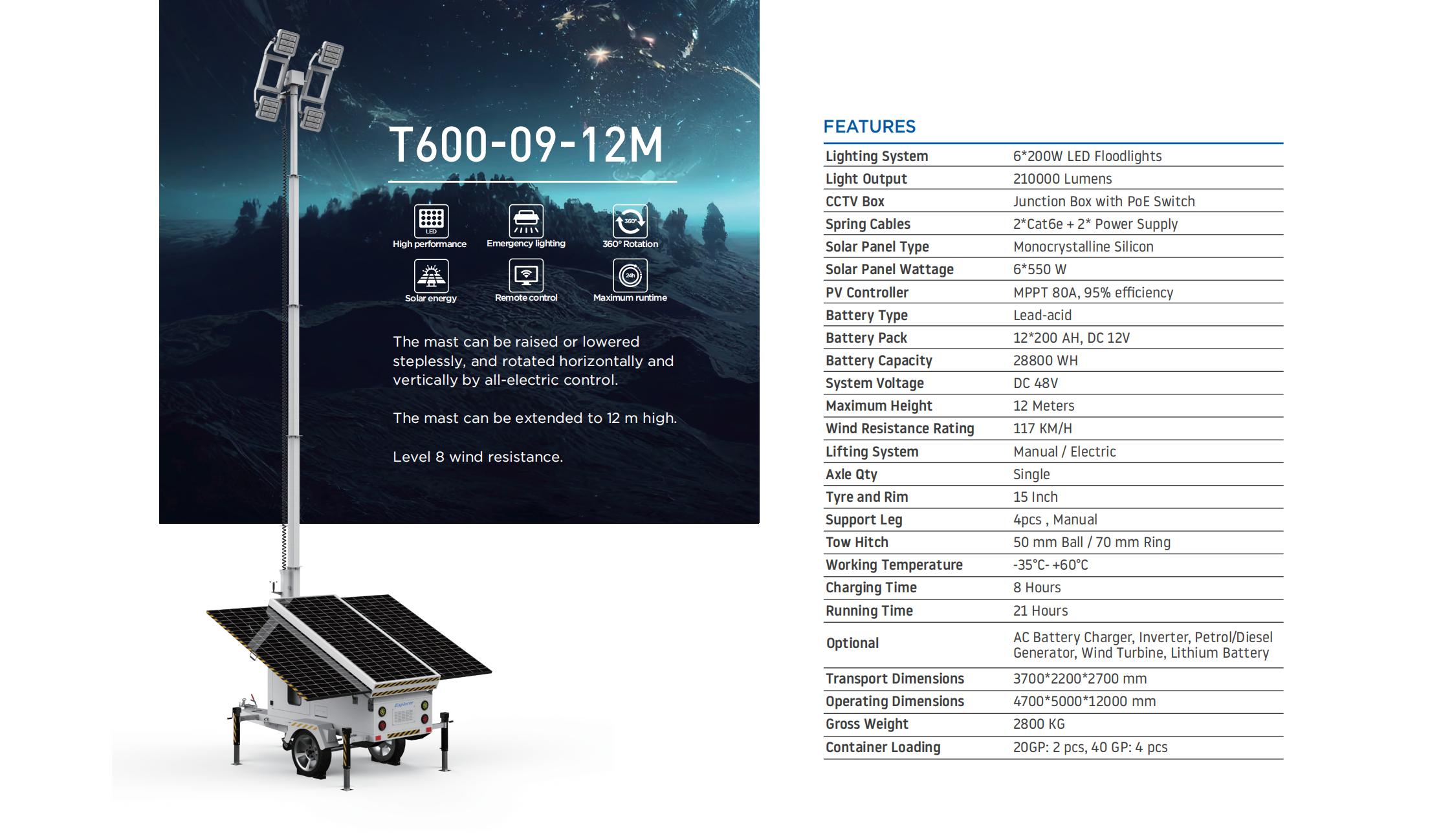 mobile lighting tower 600W